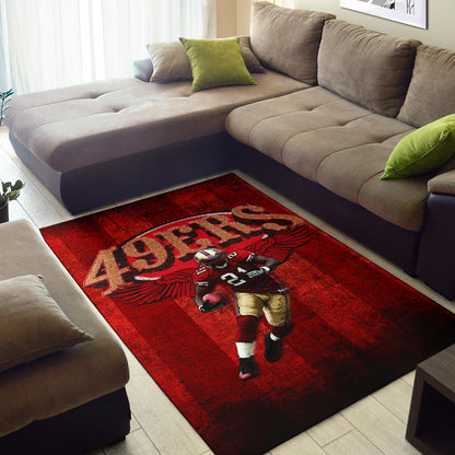 San Francisco American Football 49ers Football Player 21 With Wings Holding Rugby Ball Area Rug Home Decor