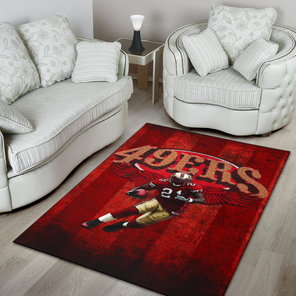 San Francisco American Football 49ers Football Player 21 With Wings Holding Rugby Ball Area Rug Home Decor