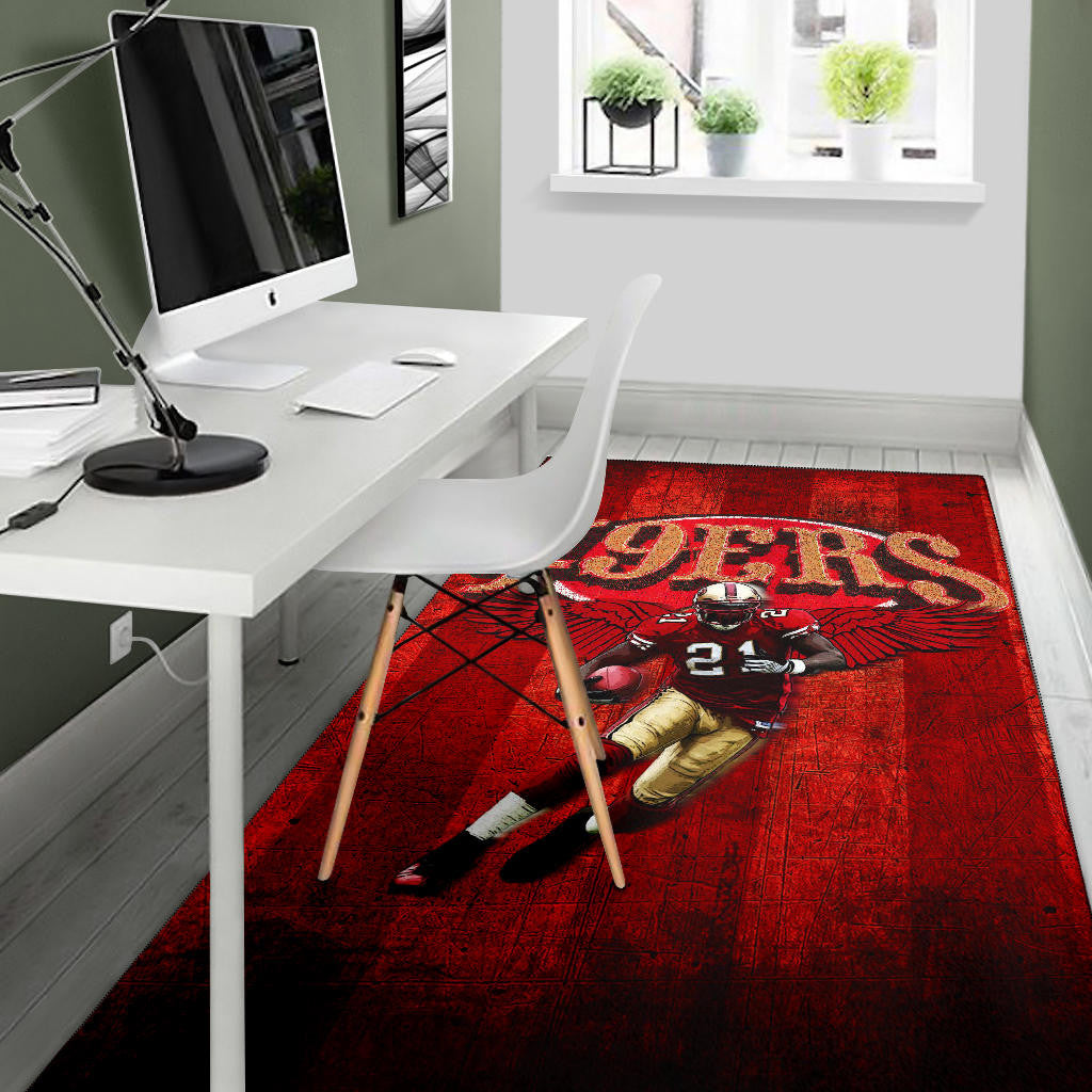 San Francisco American Football 49ers Football Player 21 With Wings Holding Rugby Ball Area Rug Home Decor