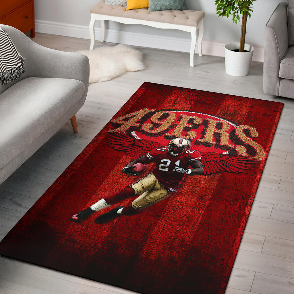 San Francisco American Football 49ers Football Player 21 With Wings Holding Rugby Ball Area Rug Home Decor