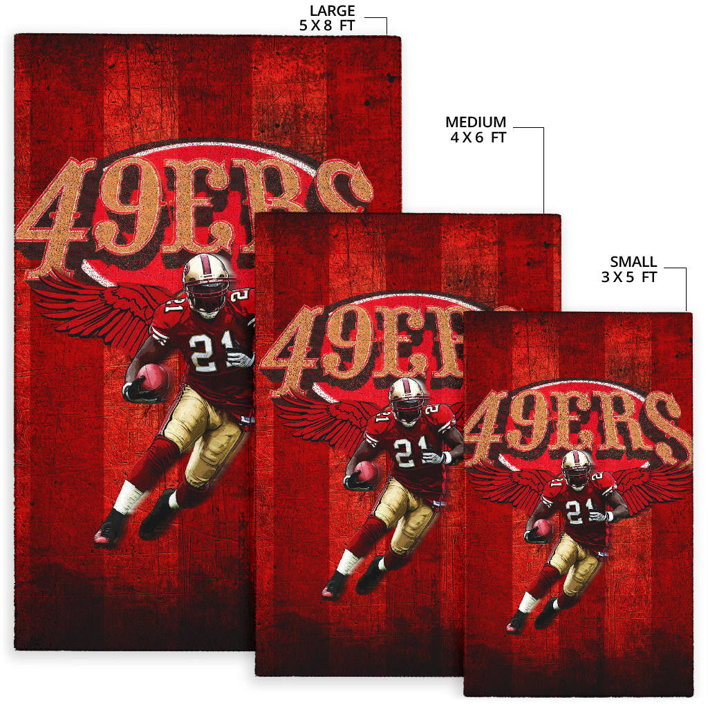 San Francisco American Football 49ers Football Player 21 With Wings Holding Rugby Ball Area Rug Home Decor