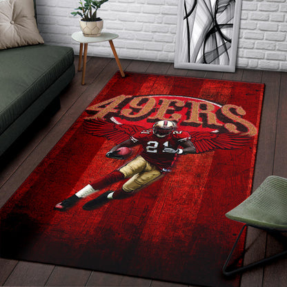 San Francisco American Football 49ers Football Player 21 With Wings Holding Rugby Ball Area Rug Home Decor