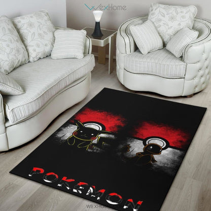 Pokemon Anime Charmander With Pikachu Silhouette Pokemon Ball Area Rug Home Decor