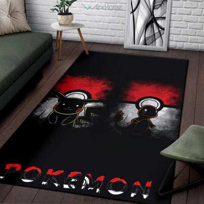 Pokemon Anime Charmander With Pikachu Silhouette Pokemon Ball Area Rug Home Decor