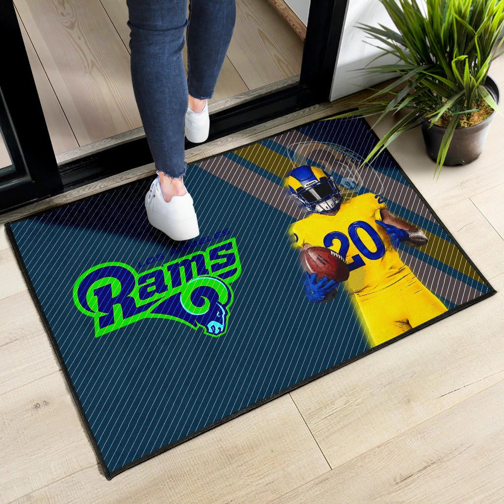 Los Angeles Rams American Football Jalen Ramsey 20 Wearing Helmet Standing Door Mat Home Decor