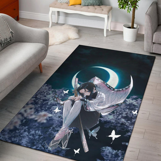 Demon Slayer Anime Lonely Shinobu With Butterflies Night Moon Area Rug Home Decor