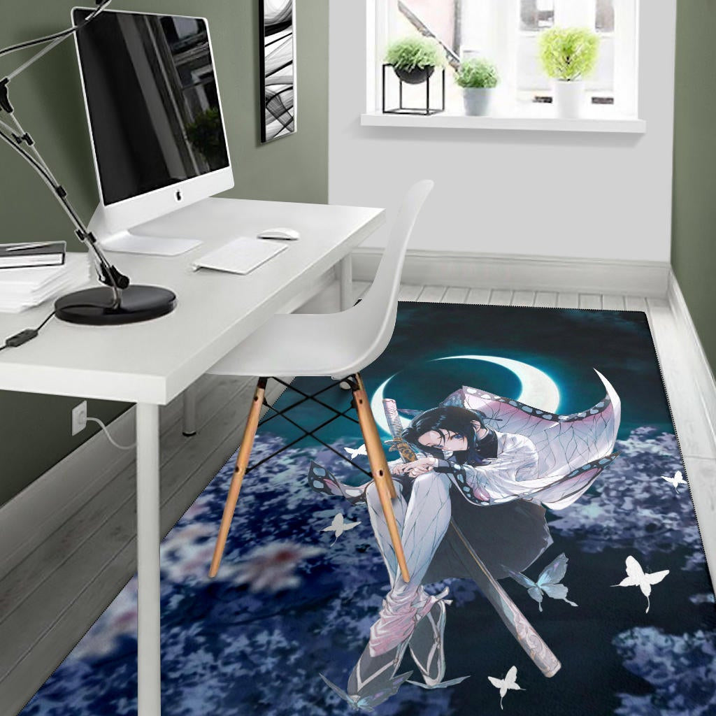 Demon Slayer Anime Lonely Shinobu With Butterflies Night Moon Area Rug Home Decor