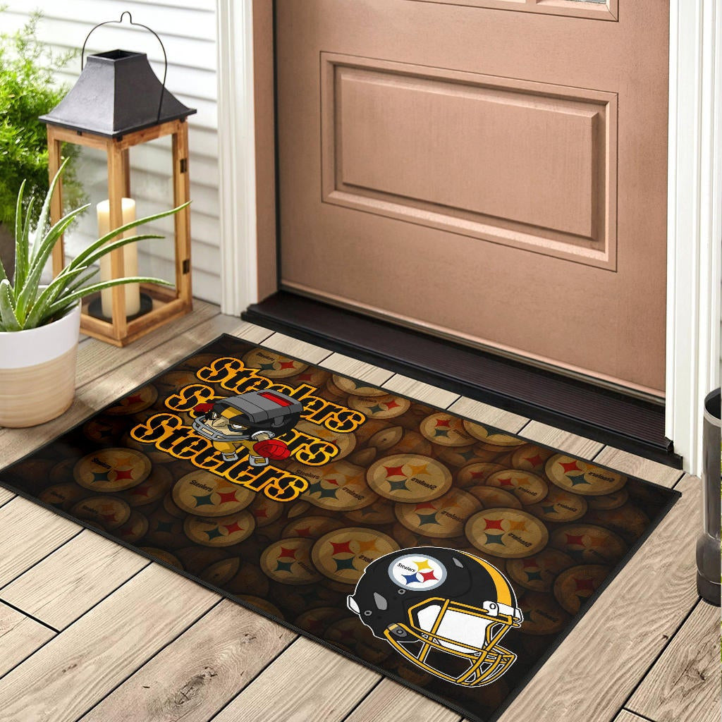 Pittsburgh Steelers American Football Angry Rusher Flying Steelers Helmet Door Mat Home Decor