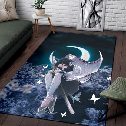 Demon Slayer Anime Lonely Shinobu With Butterflies Night Moon Area Rug Home Decor