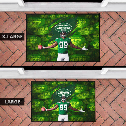 New York American Football Jets Football Player 89 Celebrating Score Holding Ball  Door Mat Home Decor