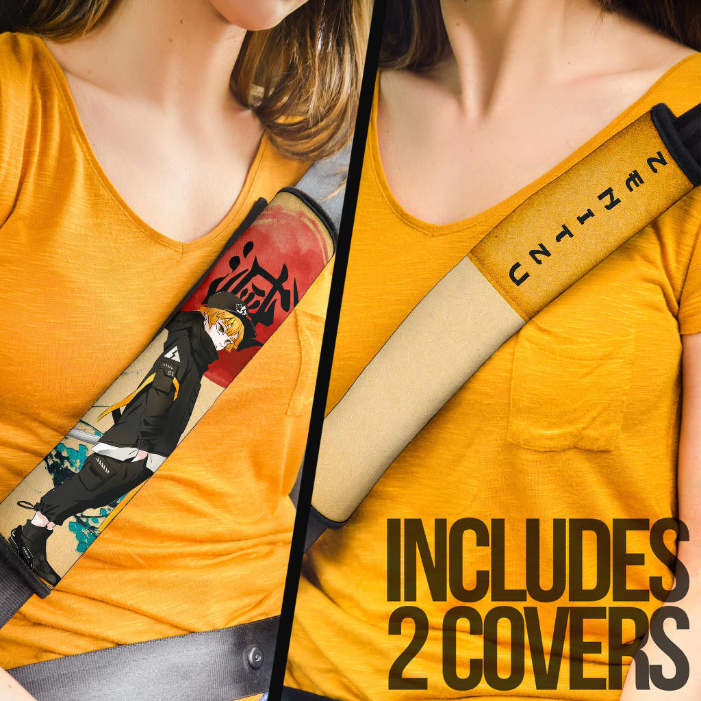 Demon Slayer Anime Zenitsu Wearing Modern Clothes Yellow Theme Seat Belt Covers