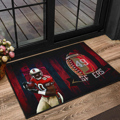 San Francisco American Football 49ers Football Door Mat Player 80 Holding Ball Black And Red SF Ers Door Mat Home Decor