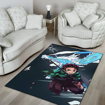 Demon Slayer Anime Tanjiro Water Dragon Power Sword Fighting Area Rug Home Decor