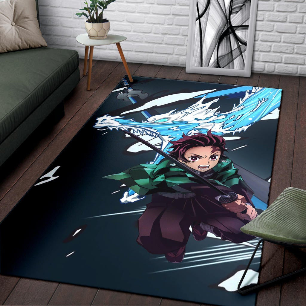 Demon Slayer Anime Tanjiro Water Dragon Power Sword Fighting Area Rug Home Decor
