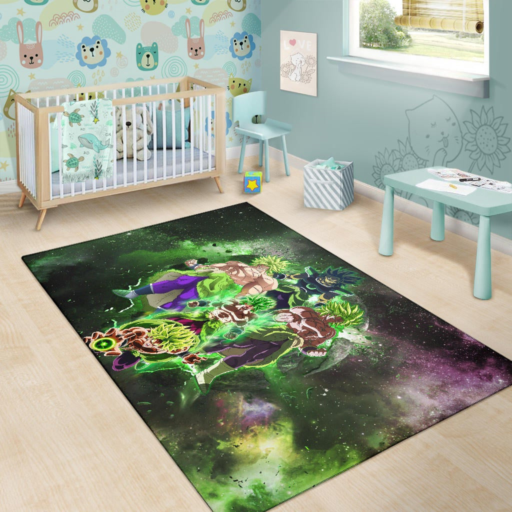 Dragon Ball Anime DB Super Saiyan Broly Moments Green Vapor Galaxy Area Rug Home Decor