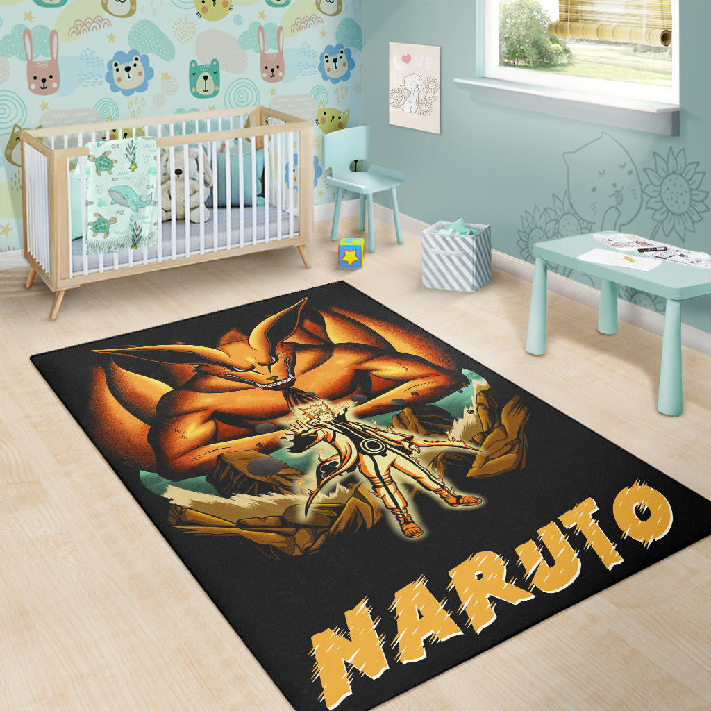 Naruto Anime Naruto Together With Kurama In Battle Area Rug Home Decor