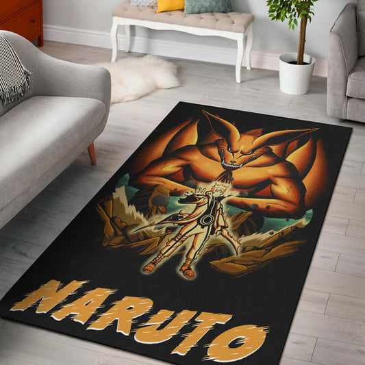 Naruto Anime Naruto Together With Kurama In Battle Area Rug Home Decor