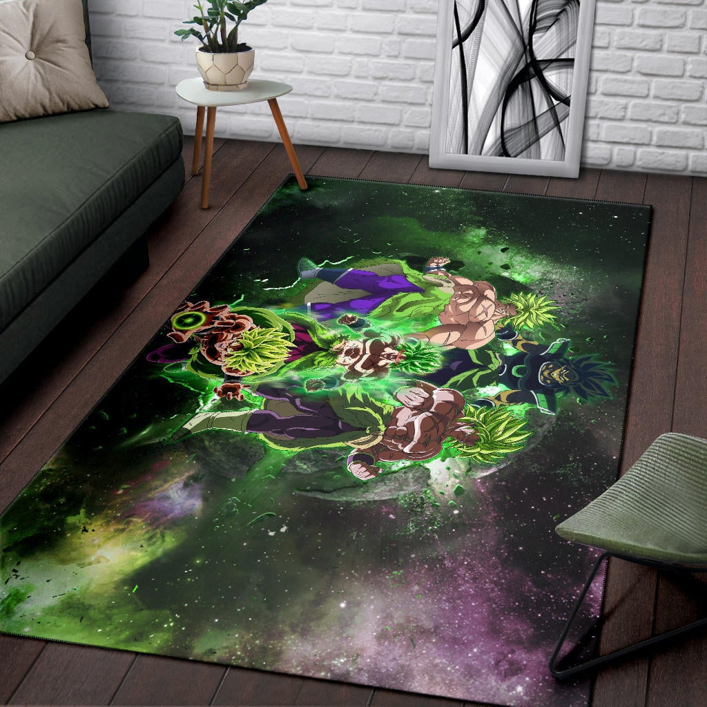 Dragon Ball Anime DB Super Saiyan Broly Moments Green Vapor Galaxy Area Rug Home Decor