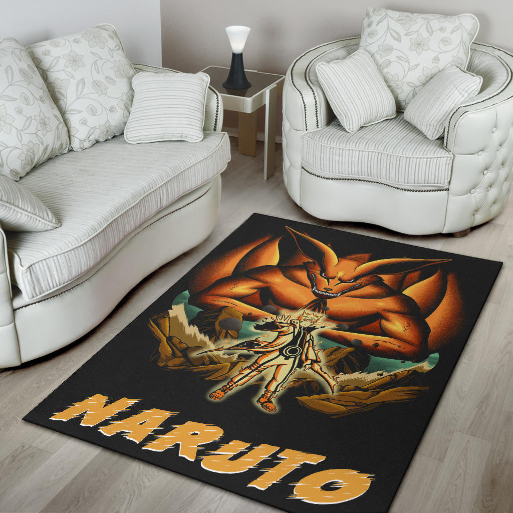 Naruto Anime Naruto Together With Kurama In Battle Area Rug Home Decor