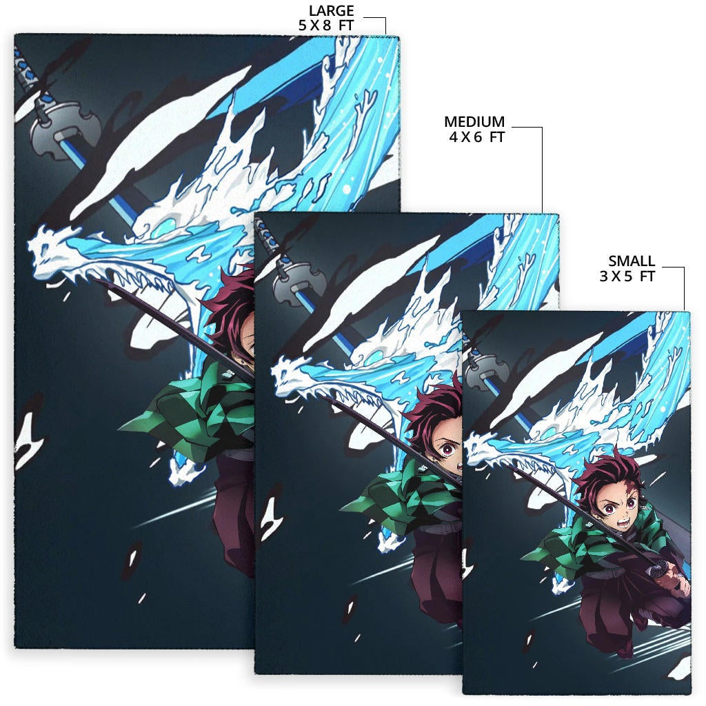 Demon Slayer Anime Tanjiro Water Dragon Power Sword Fighting Area Rug Home Decor