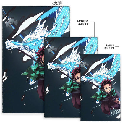 Demon Slayer Anime Tanjiro Water Dragon Power Sword Fighting Area Rug Home Decor