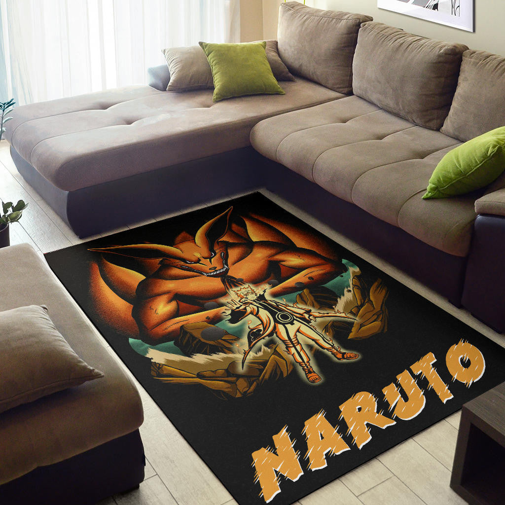 Naruto Anime Naruto Together With Kurama In Battle Area Rug Home Decor
