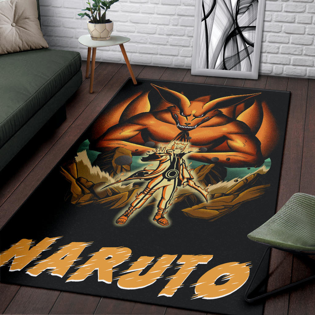 Naruto Anime Naruto Together With Kurama In Battle Area Rug Home Decor