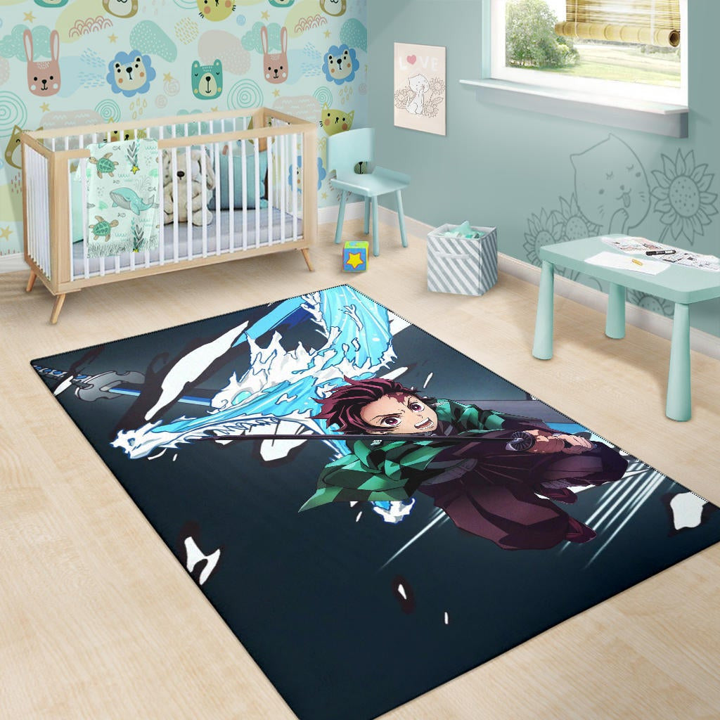 Demon Slayer Anime Tanjiro Water Dragon Power Sword Fighting Area Rug Home Decor