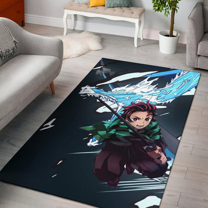 Demon Slayer Anime Tanjiro Water Dragon Power Sword Fighting Area Rug Home Decor