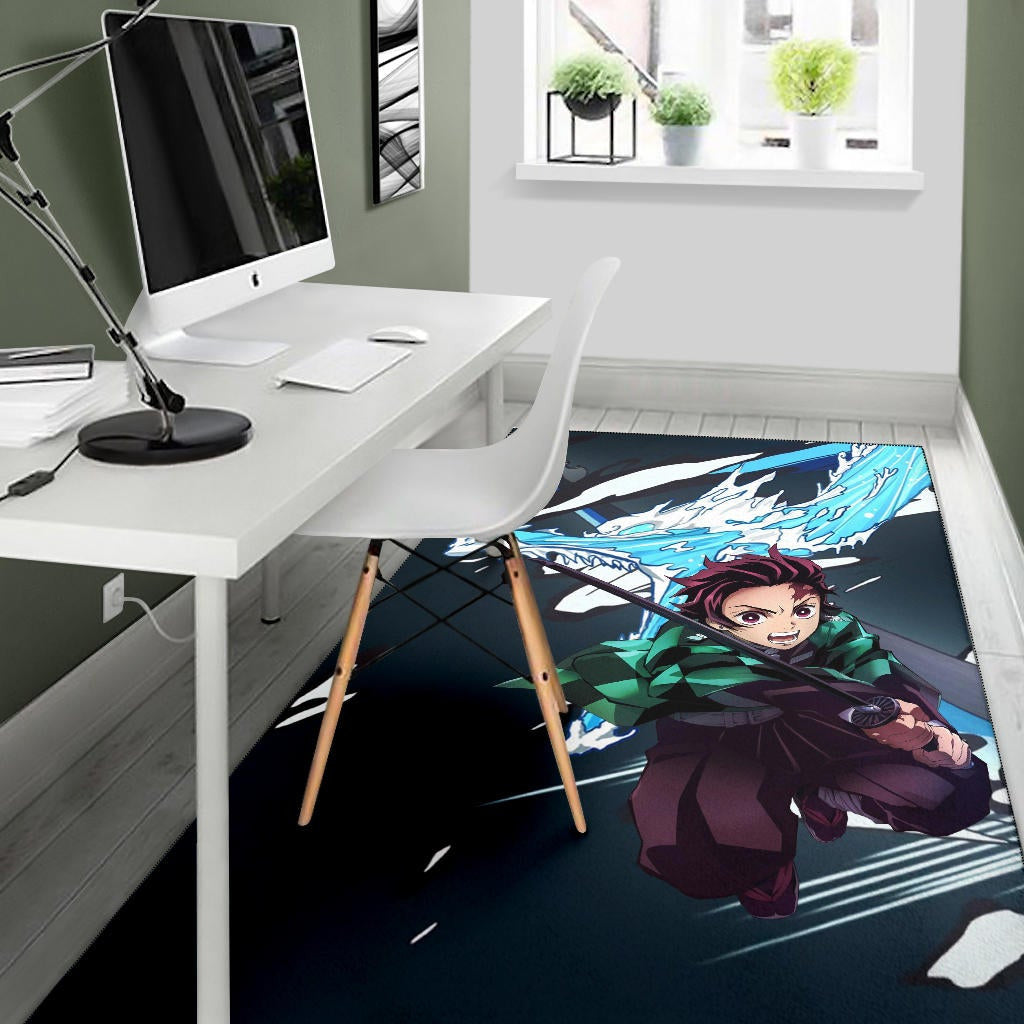 Demon Slayer Anime Tanjiro Water Dragon Power Sword Fighting Area Rug Home Decor