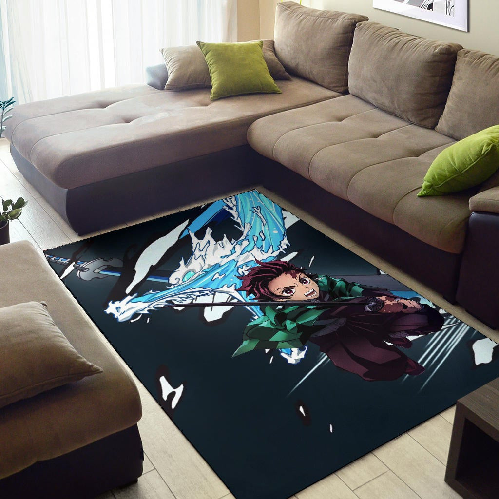 Demon Slayer Anime Tanjiro Water Dragon Power Sword Fighting Area Rug Home Decor