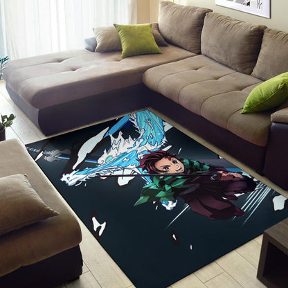 Demon Slayer Anime Tanjiro Water Dragon Power Sword Fighting Area Rug Home Decor