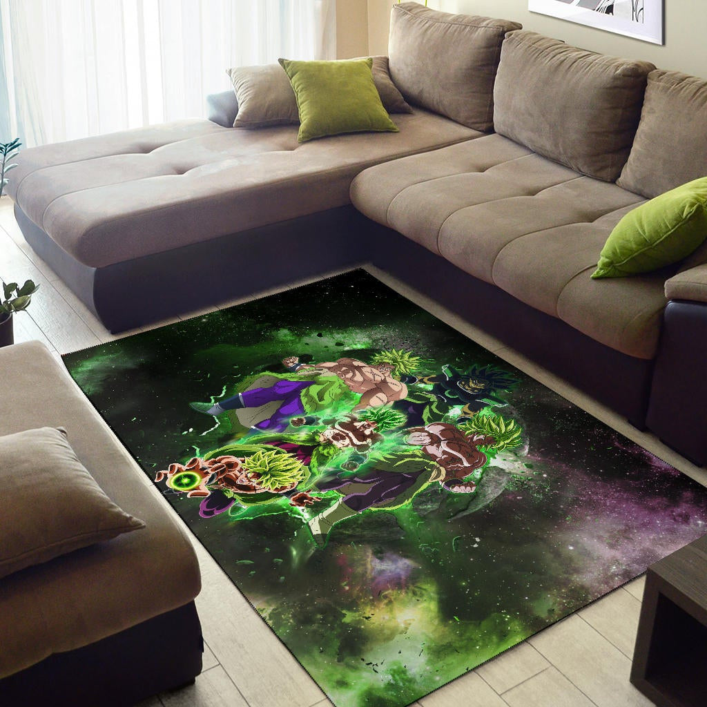 Dragon Ball Anime DB Super Saiyan Broly Moments Green Vapor Galaxy Area Rug Home Decor