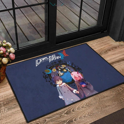 Darling In The Franxx Anime Cute Little Hiro And Red Zero Two Holding Hands Zodiac Artwork Door Mat Home Decor