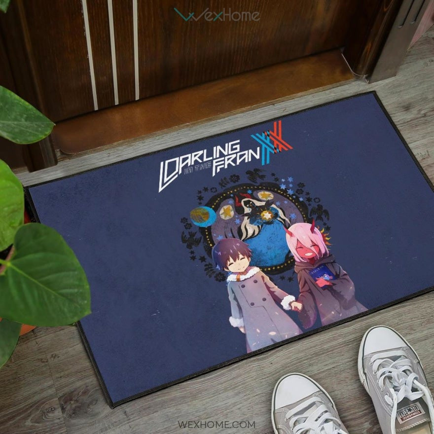 Darling In The Franxx Anime Cute Little Hiro And Red Zero Two Holding Hands Zodiac Artwork Door Mat Home Decor
