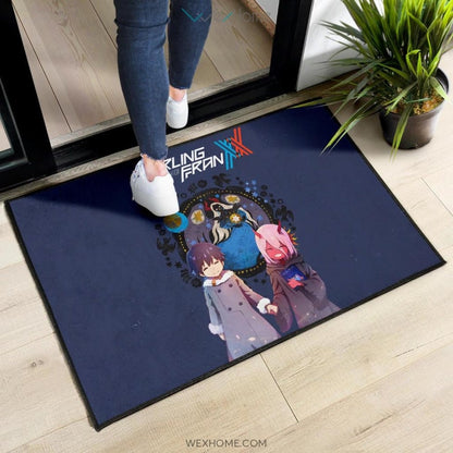 Darling In The Franxx Anime Cute Little Hiro And Red Zero Two Holding Hands Zodiac Artwork Door Mat Home Decor