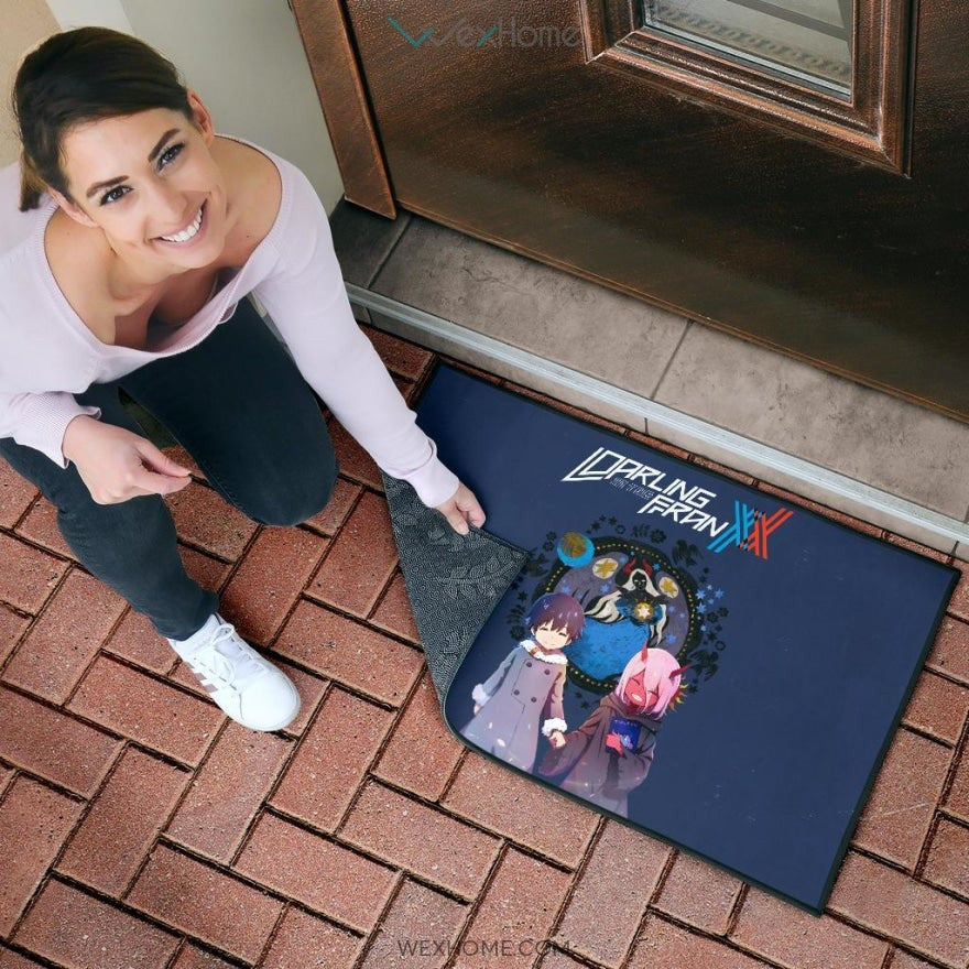 Darling In The Franxx Anime Cute Little Hiro And Red Zero Two Holding Hands Zodiac Artwork Door Mat Home Decor