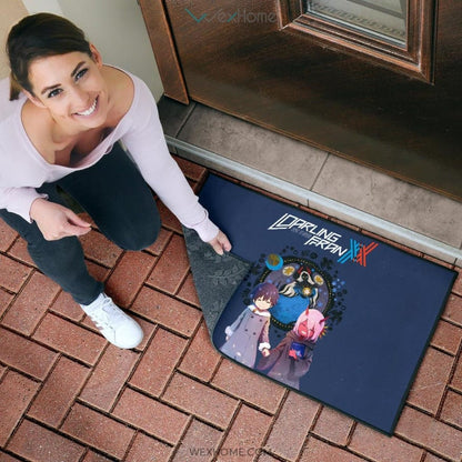 Darling In The Franxx Anime Cute Little Hiro And Red Zero Two Holding Hands Zodiac Artwork Door Mat Home Decor