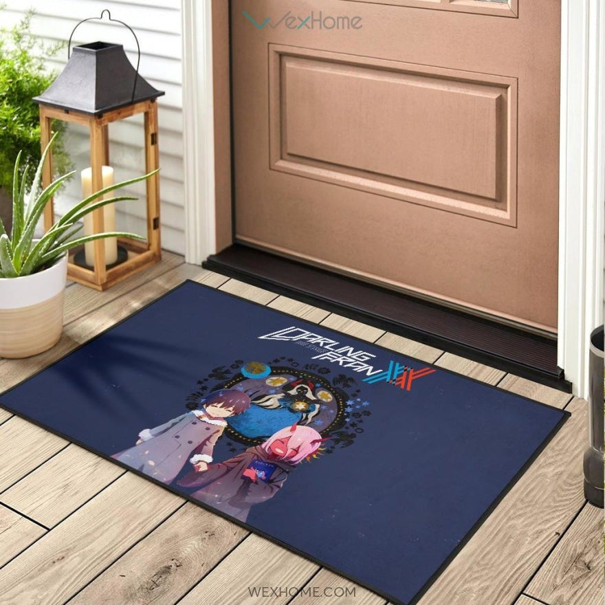 Darling In The Franxx Anime Cute Little Hiro And Red Zero Two Holding Hands Zodiac Artwork Door Mat Home Decor
