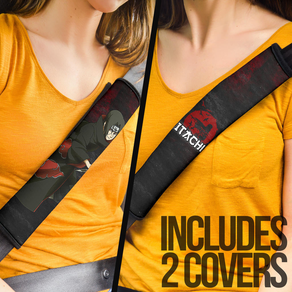 Naruto Anime Itachi Uchiha With Kunai Crow Fading Silhouette Seat Belt Covers