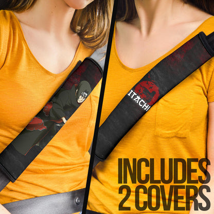 Naruto Anime Itachi Uchiha With Kunai Crow Fading Silhouette Seat Belt Covers