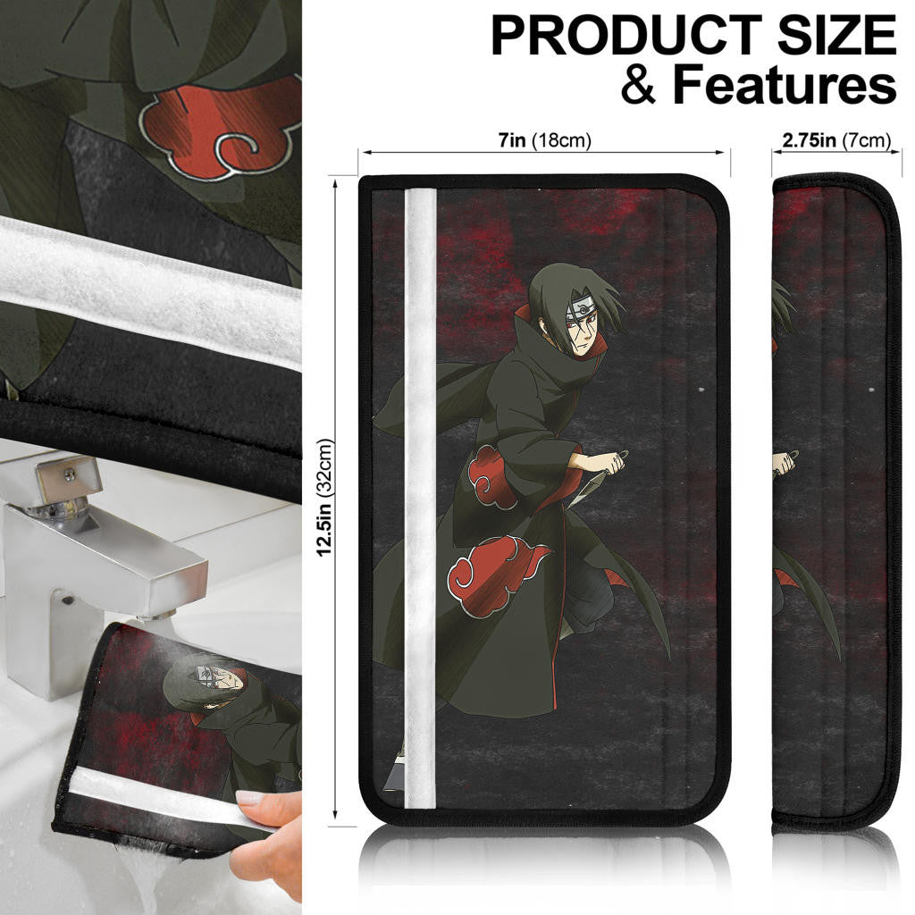 Naruto Anime Itachi Uchiha With Kunai Crow Fading Silhouette Seat Belt Covers