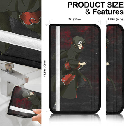 Naruto Anime Itachi Uchiha With Kunai Crow Fading Silhouette Seat Belt Covers