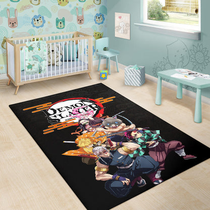 Demon Slayer Anime Kimetsu no Yaiba Poster Black Area Rug Home Decor