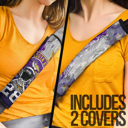 Minnesota Vikings American Football Team Adrian Peterson Yellow And Purple Splash Watercolor Seat Belt Covers
