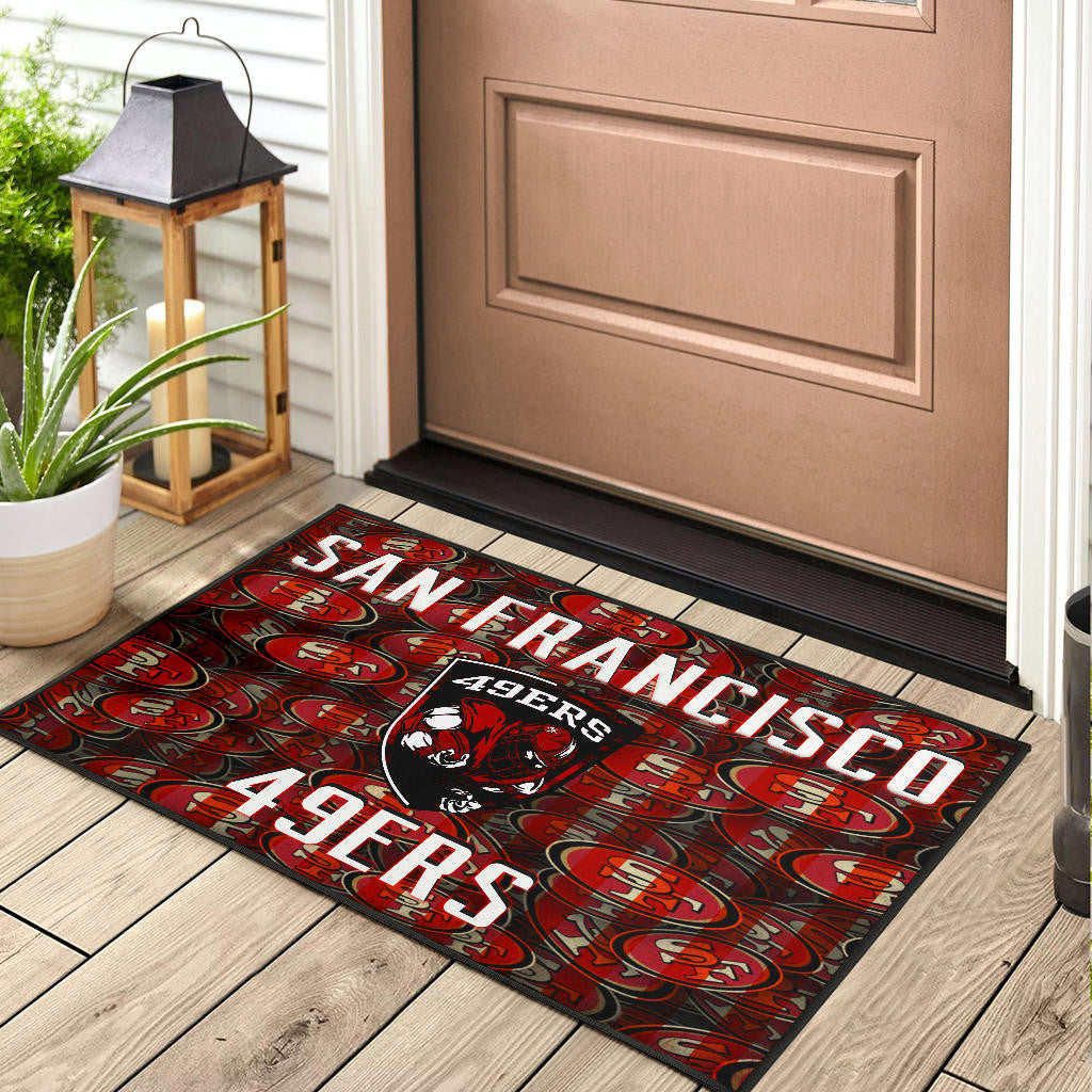 San Francisco American Football 49ers Football Ers Player On Shield SF Coin Doodle Door Mat Home Decor