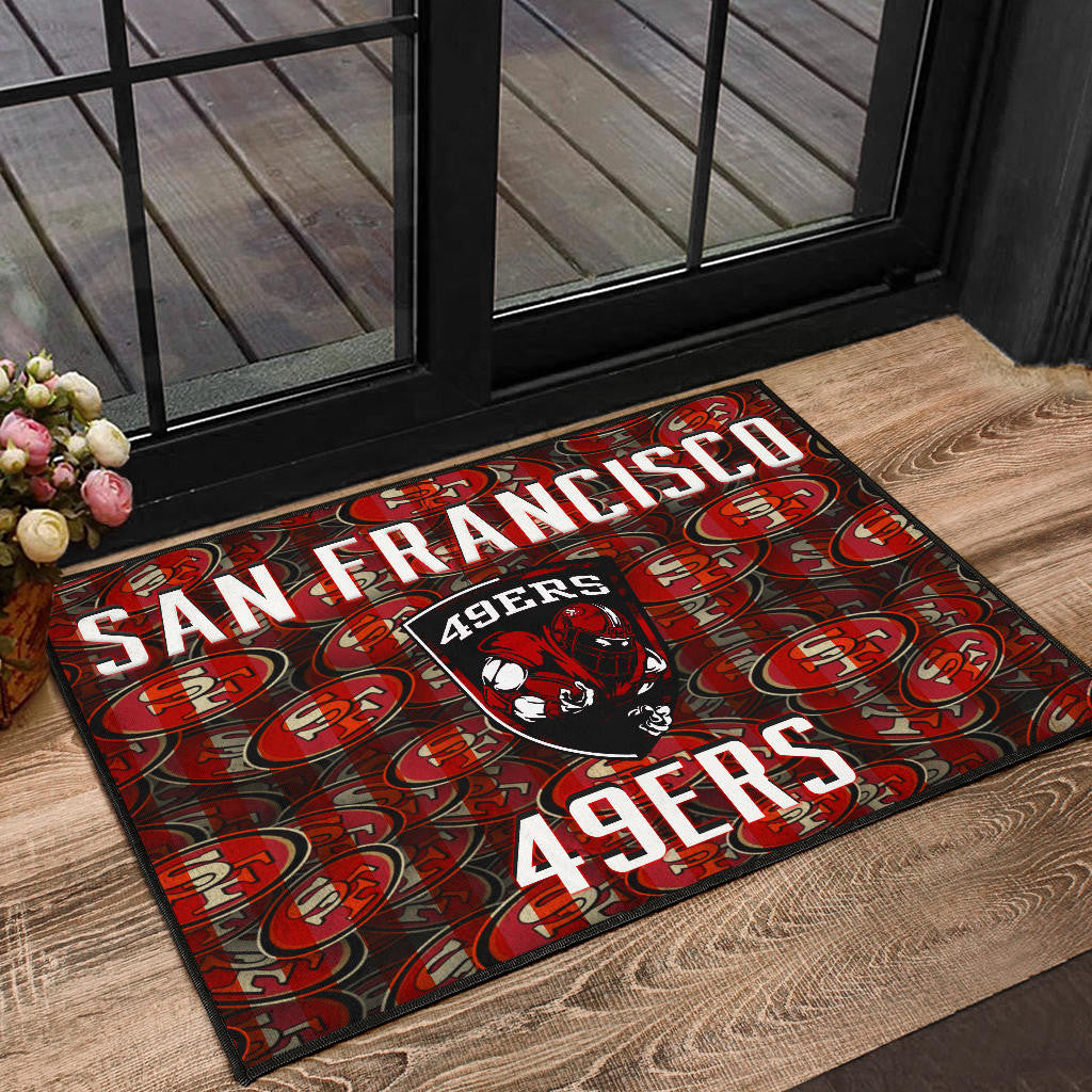 San Francisco American Football 49ers Football Ers Player On Shield SF Coin Doodle Door Mat Home Decor