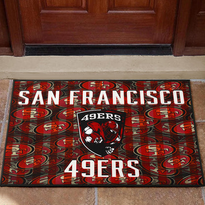 San Francisco American Football 49ers Football Ers Player On Shield SF Coin Doodle Door Mat Home Decor