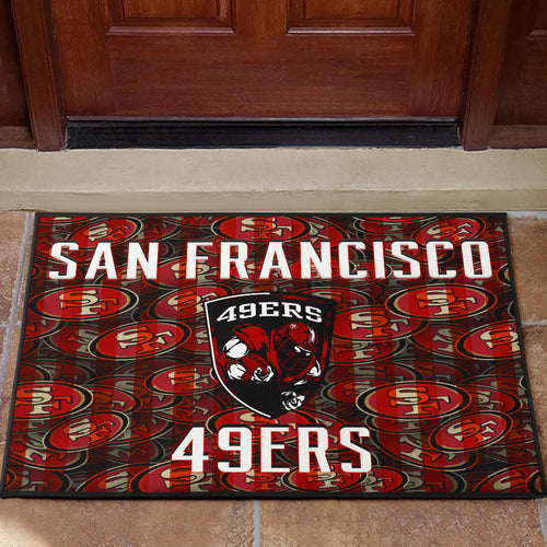 San Francisco American Football 49ers Football Ers Player On Shield SF Coin Doodle Door Mat Home Decor