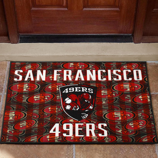 San Francisco American Football 49ers Football Ers Player On Shield SF Coin Doodle Door Mat Home Decor